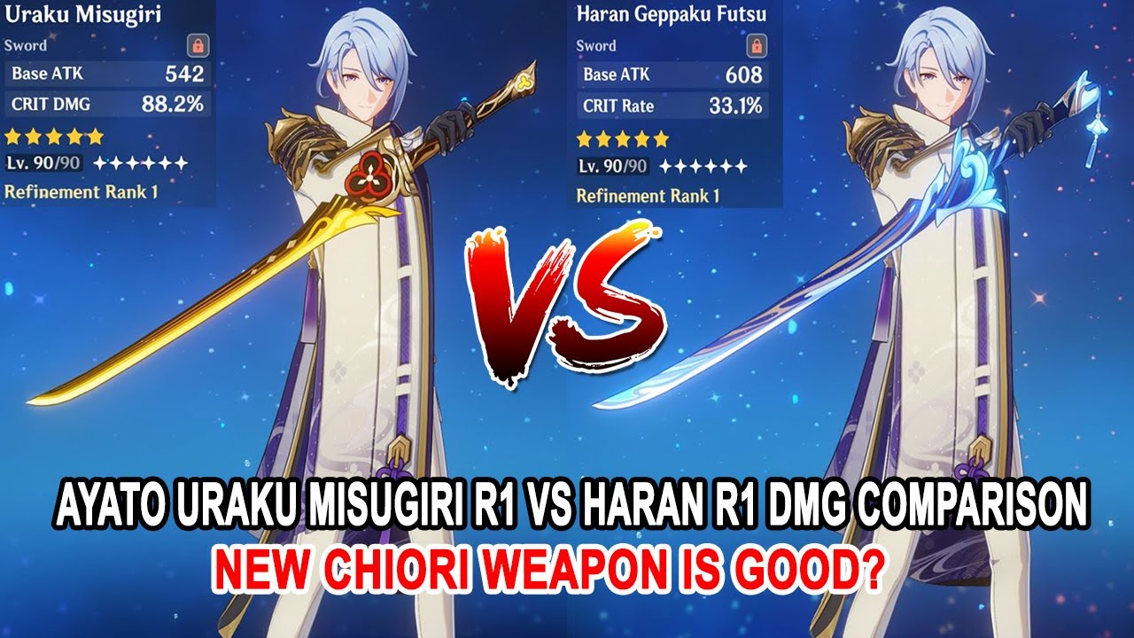 Ayato Uraku Misugiri R1 vs Haran R1 DMG Comparison - New Chiori Weapon is Good?