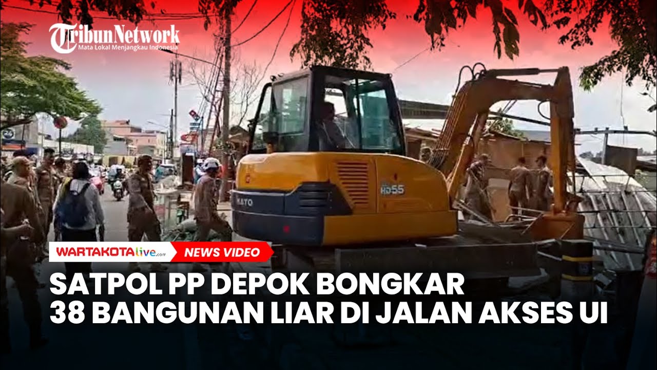Satpol PP Depok Bongkar 38 Bangunan Liar di Jalan Akses UI yang Menyerobot Trotoar dan Saluran Air