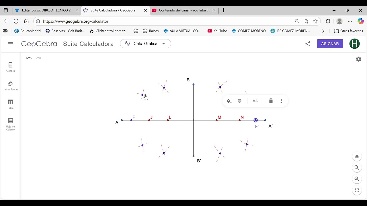 TRAZADO DE LA ELIPSE POR PUNTOS DADOS LOS EJES