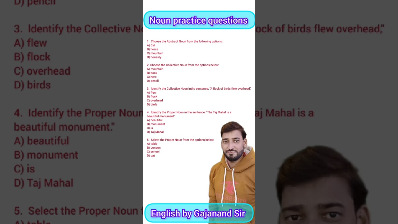Noun practice questions | Noun questions for exam | Noun practice set | Nouns |