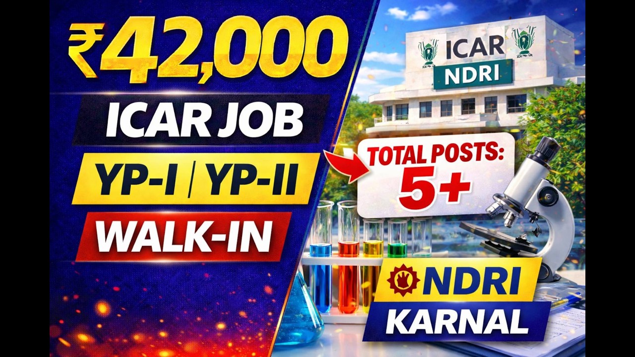 ICAR NDRI Vacancy 2026 | YP-I, YP-II & Office Assistant | ₹42,000 Salary | Walk-In