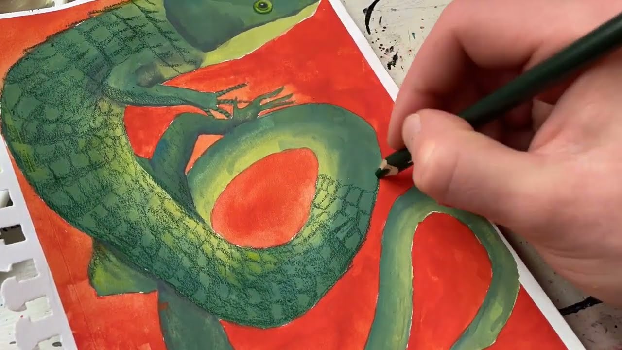 painting lizards in gouache