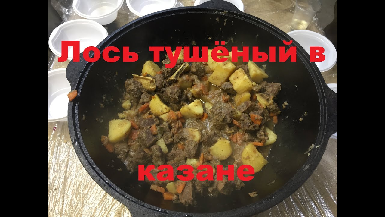 Мясо лося тушёное в казане