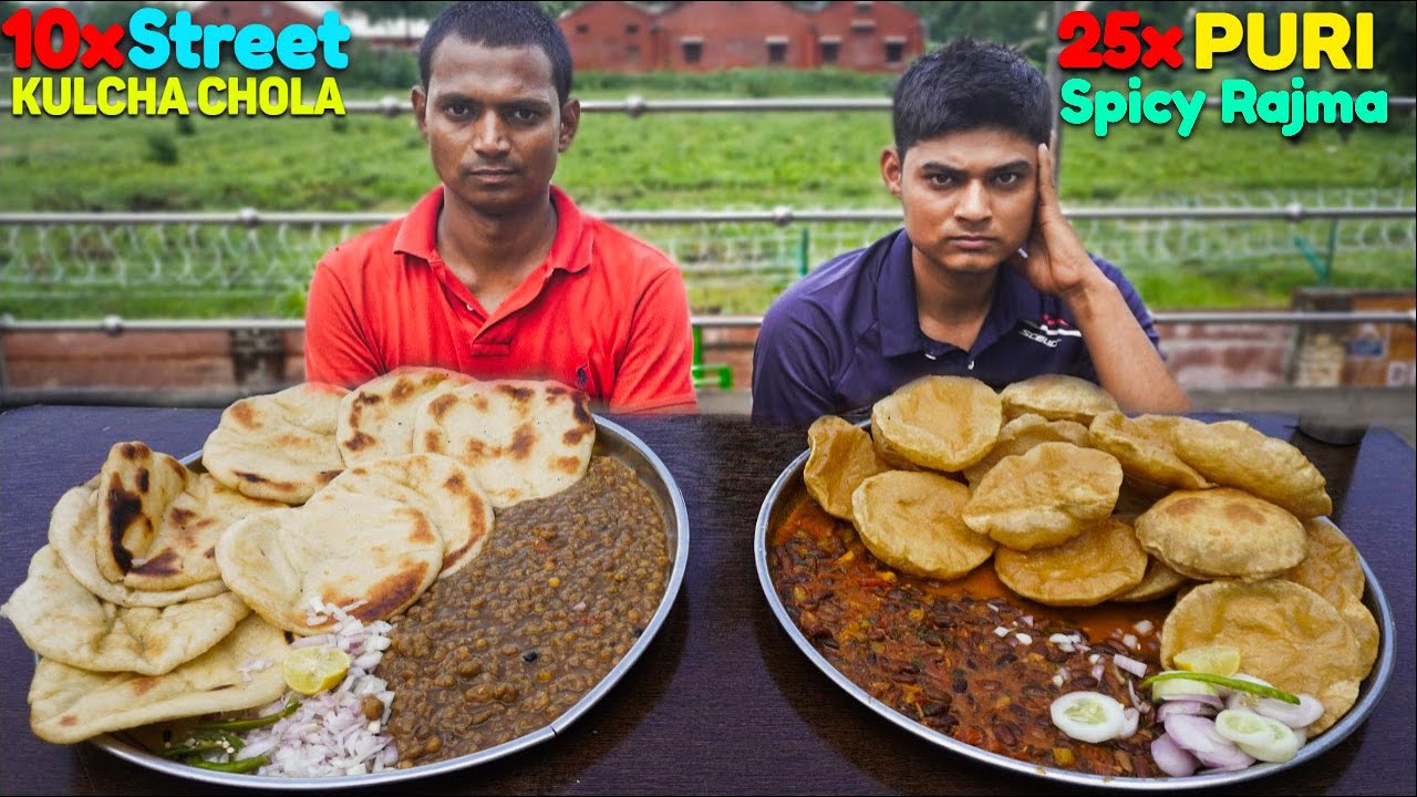 Street Spicy Chola Kulcha Vs Rajma Masala Puri Eating Challenge | Man Vs Food | Street Food Eating