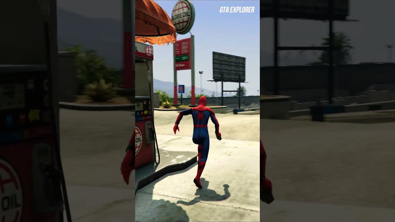 GTA V - Spiderman Destroying The Petrol Pump With Sticky Bombs #shorts