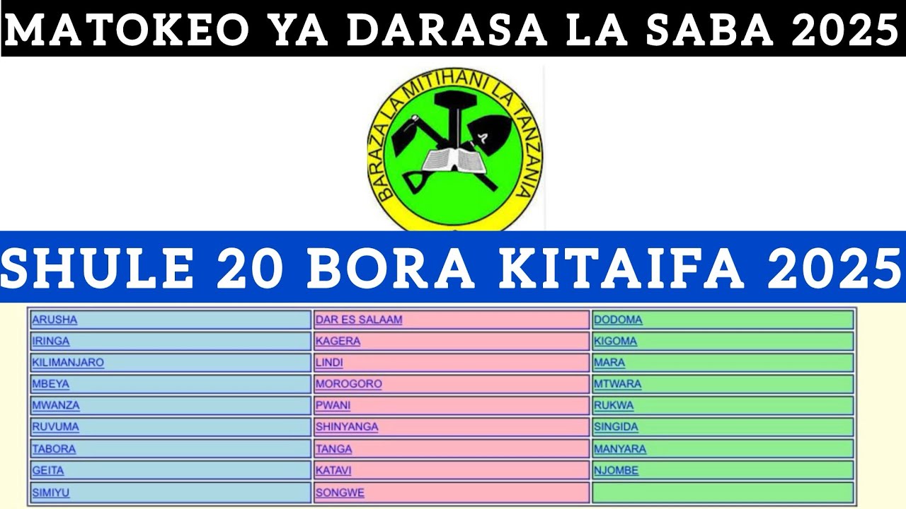 MATOKEO DARASA LA SABA - SHULE 20 BORA TANZANIA 2025