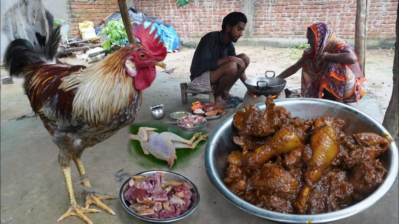 देसी मुर्गा देहाती तरीके से बनाने की विधि /desi murga chicken curry recipe village traditional style