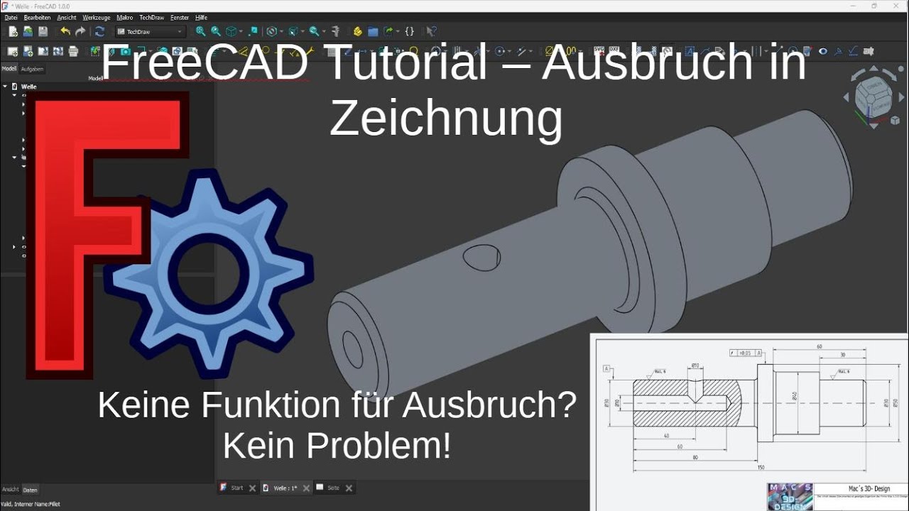 FreeCAD Tutorial  Deutsch  10 - Ausbruchdarstellung in der TechDraw Workbench