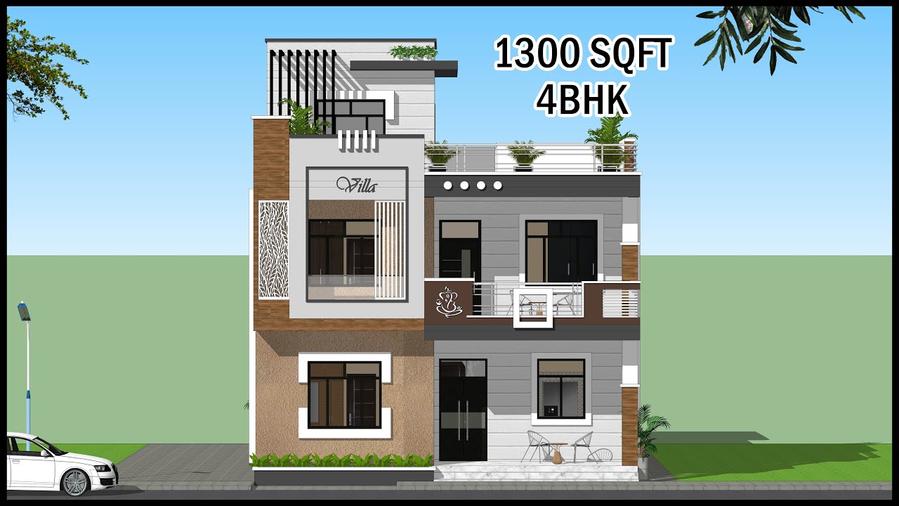 1300 SqFt 4BHK 3D House Plan | South Facing Vastu Plan | Modern Villa Design | Gopal Architecture