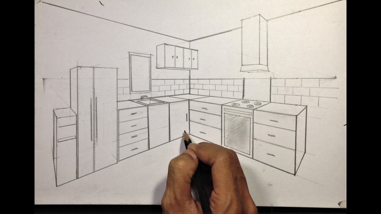 How To Draw Kitchen Set in Two Point Perspective #1
