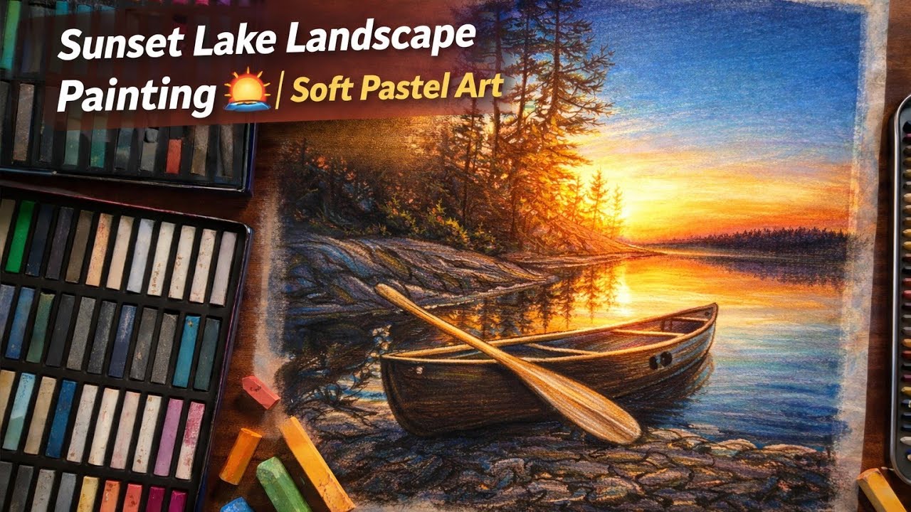 Sunset Lake Landscape Painting 🌅 | Soft Pastel Art Process