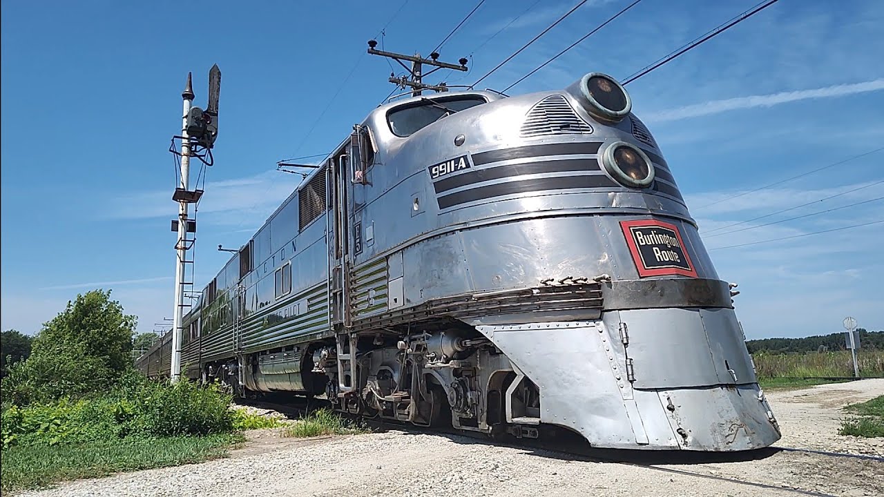 The Nebraska Zephyr eastbound at the Illinois Railway Museum on August 8, 2025