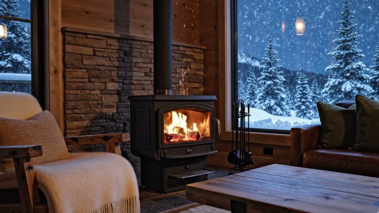 Снежная буря снаружи, тёплый огонь внутри ❄️🔥 Звуки камина в уютной зимней хижине для глубокого сна