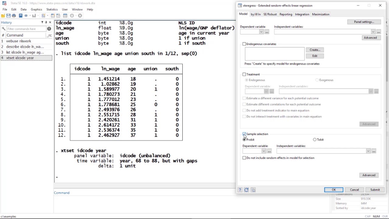 New in Stata 16: Extended regression models for panel data
