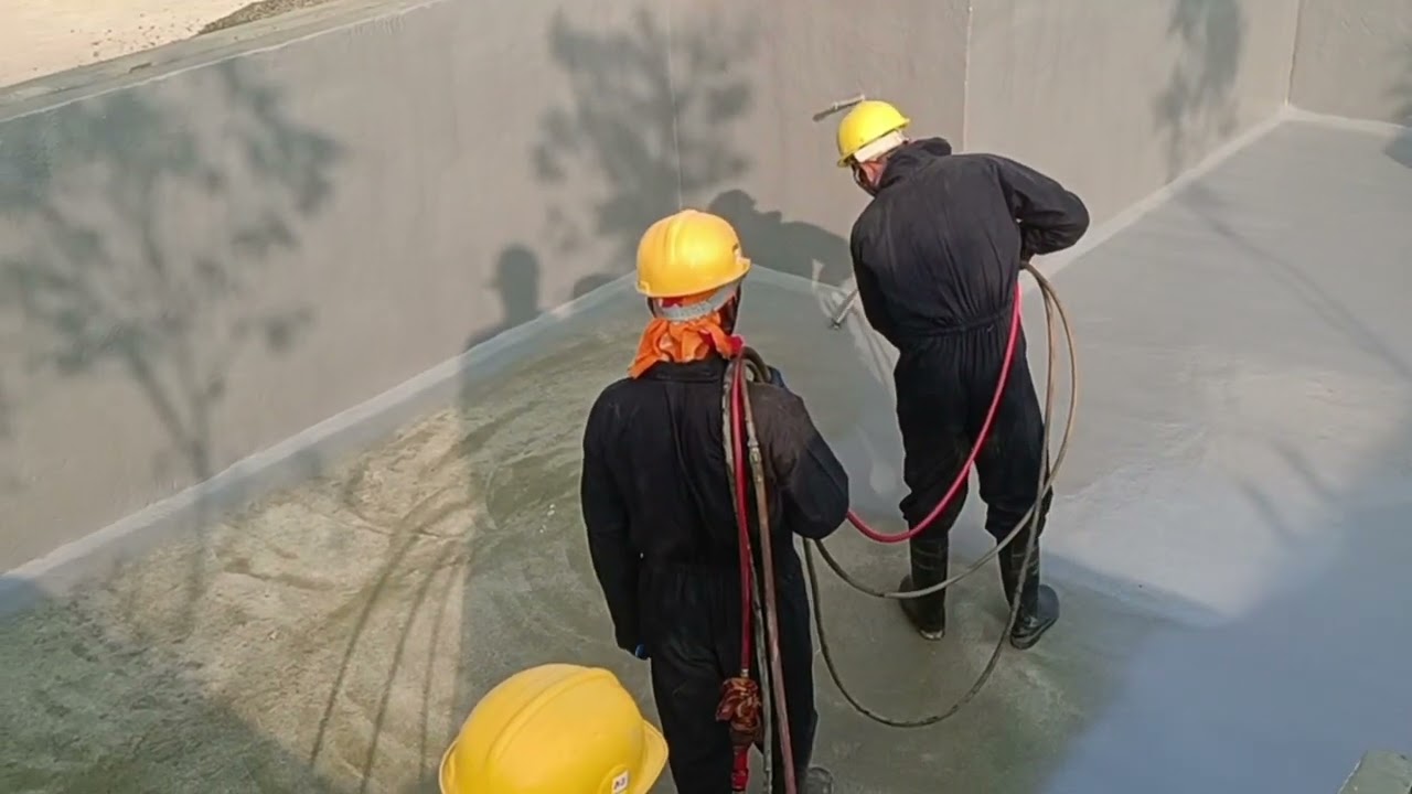 Two component, hot spray, fast setting hybrid polyurethane polyurea waterproofing membrane