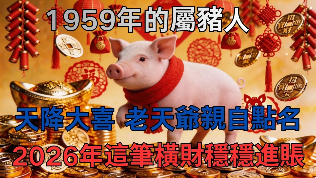 1959年的屬豬人被老天點名！財庫大開，2026年這筆橫財穩穩進賬！#生肖#运势#財運#2026年生肖运势 #马年运势#丙午年运势 #2026年生肖運勢 #接福接财接好运