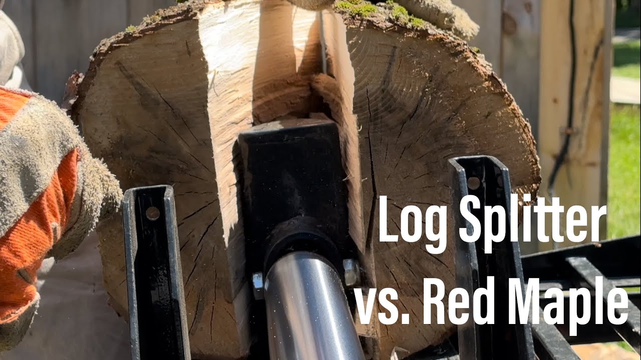 Splitting Red Maple Firewood - CountyLine 30 ton Log Splitter in Action from Multiple Angles