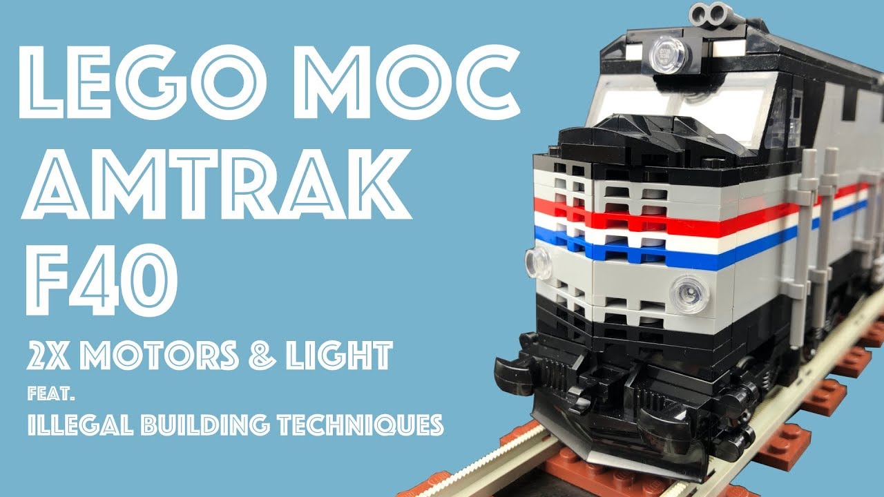 Lego train MOC Amtrak F40 Speedbuild 2x Motors & Lights