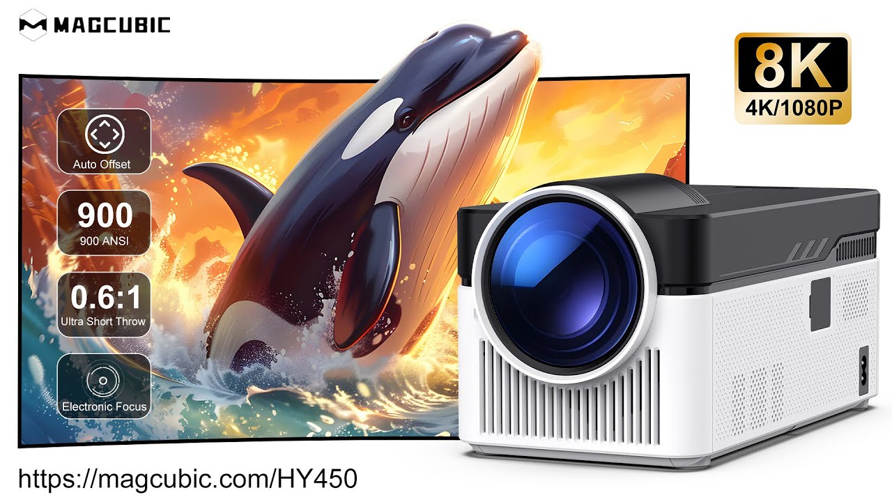Magcubic 8K HY450 Projector 900ANSI Ultra Short Throw 1080p Allwinner H716 BT5.4 Auto Offset