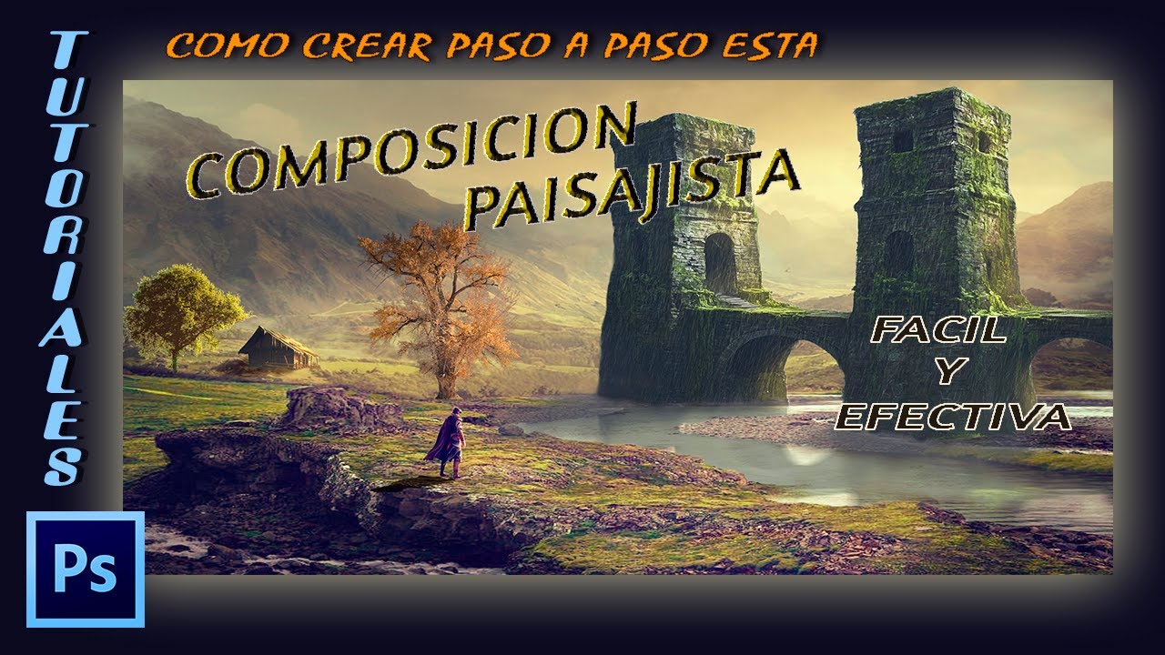 Composicion paisajista Puente de piedra con torres