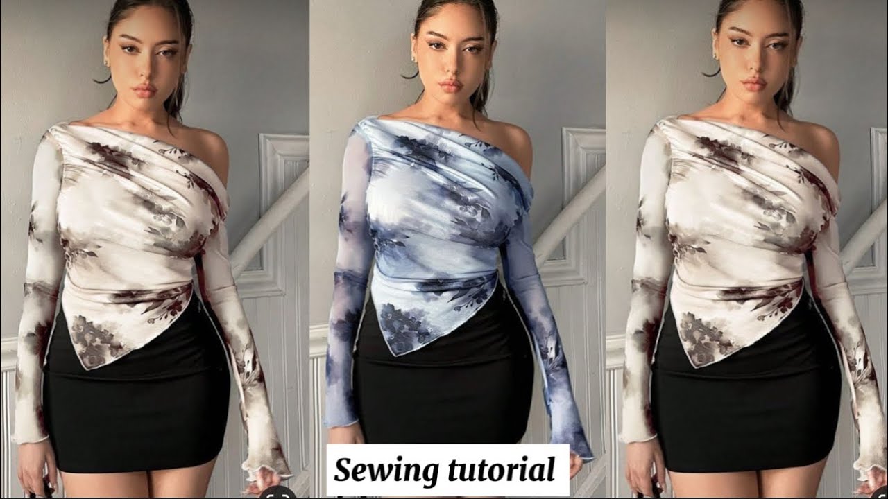 How to sew a trendy one shoulder mesh top with a ruched neckline