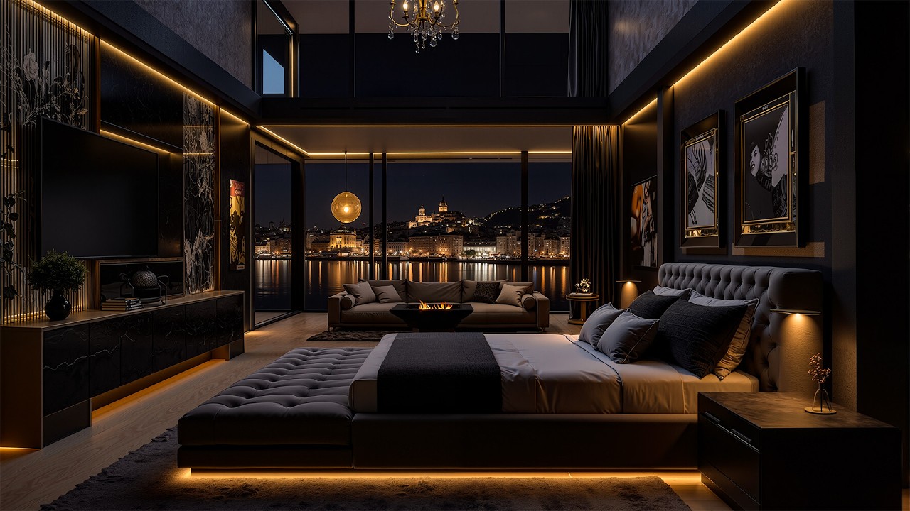 Luxurious Bedroom At Night & Smooth Jazz - Smooth Jazz & The Lakeside Night View Help Reduce Stress