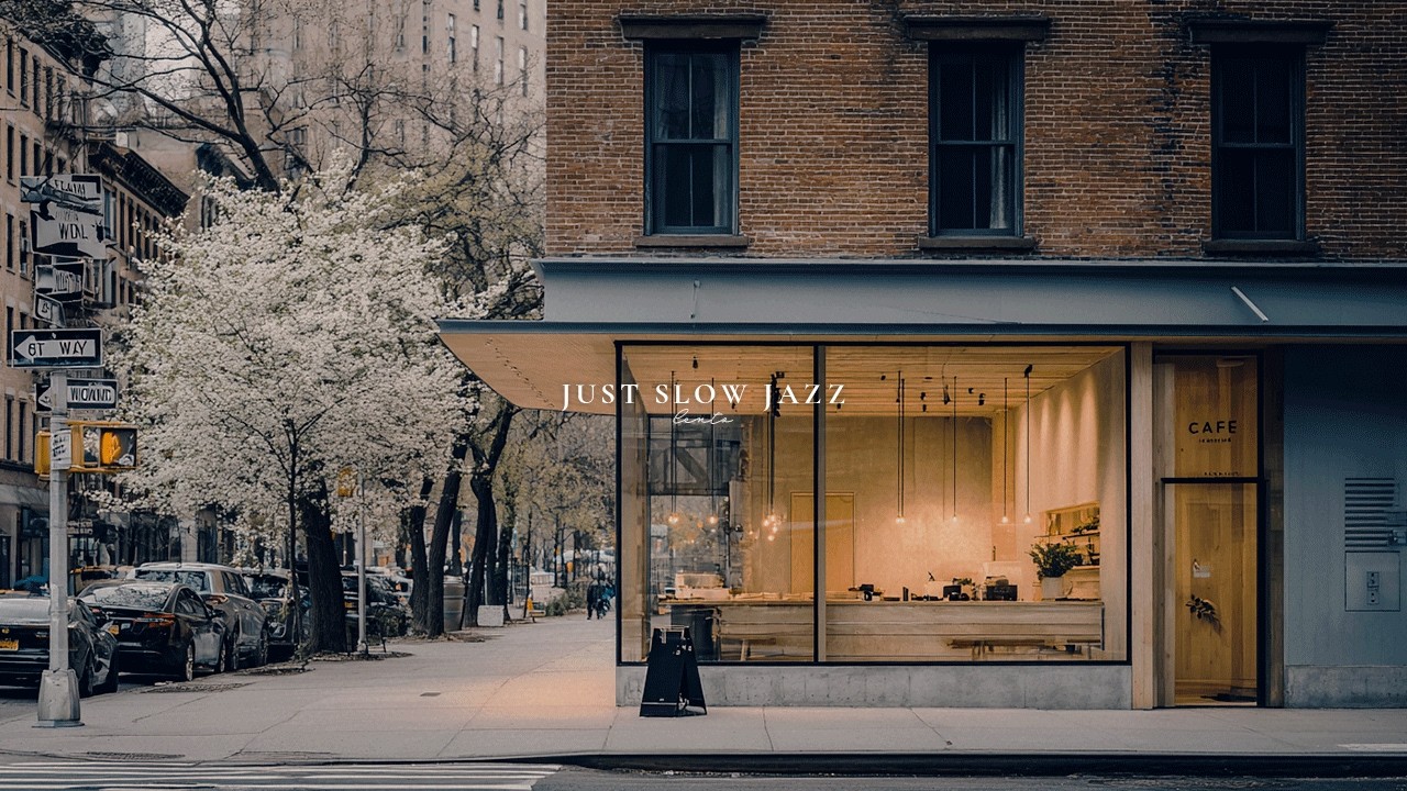 City Hush, Warm Lamps, A Spring Dusk Beyond the Glass | Evening Slow Jazz Playlist