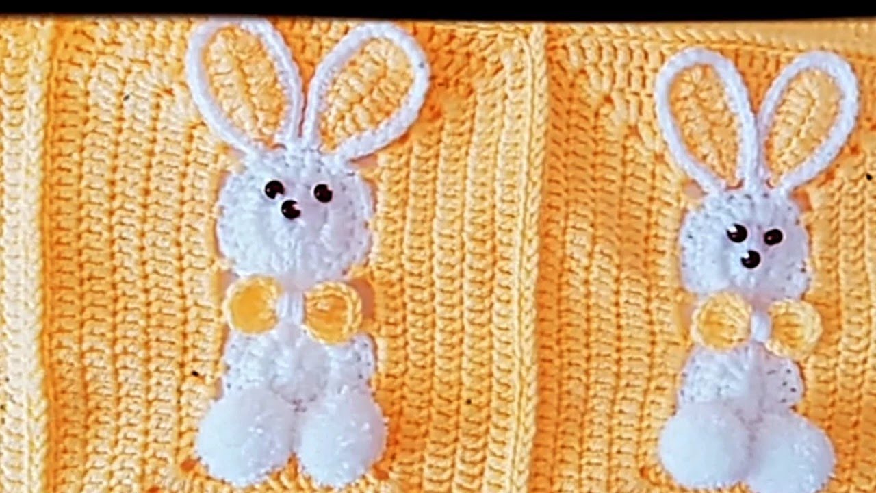 Tavşanlı bebek battaniyesi 2.B. Kenar dantel ve motif birleştirme #baby #knitting