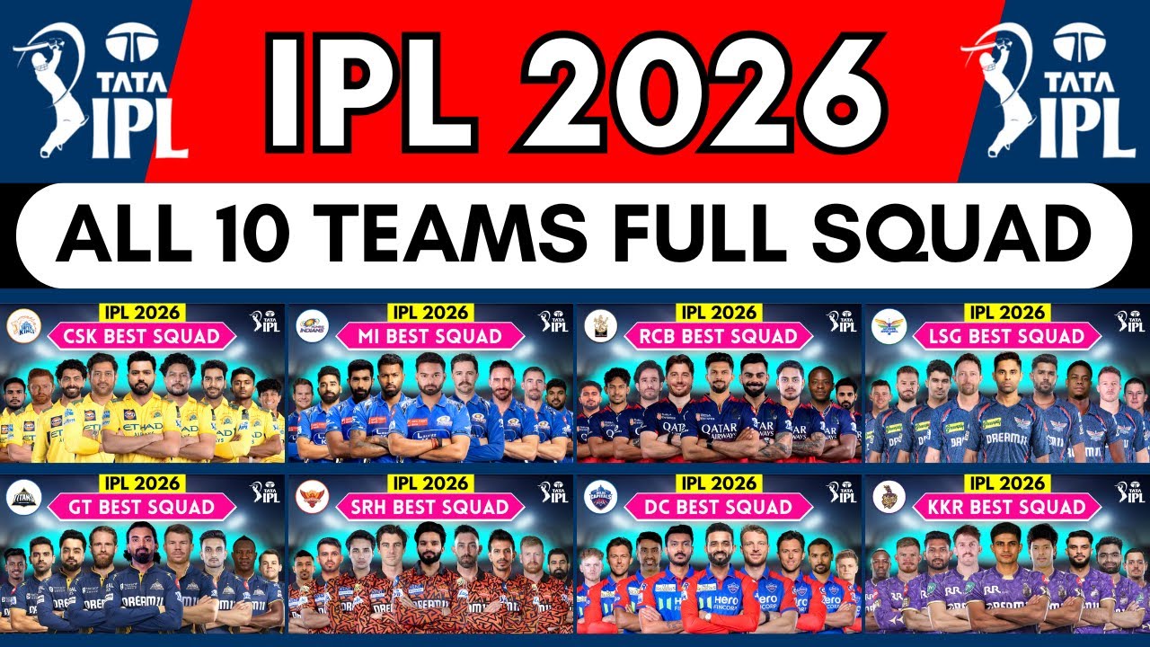 IPL 2026 All Teams Squad | IPL 2026 Players List | MI, CSK, RCB, KKR, LSG, GT, SRH, DC, PBKS, RR