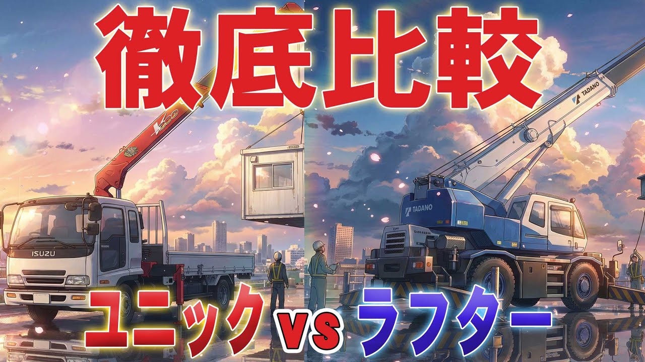 【完全保存版】ユニック車 vs ラフタークレーン！現場で最強なのはどっち？「カニ走行」から「免許」の違いまで徹底比較ラフター比較