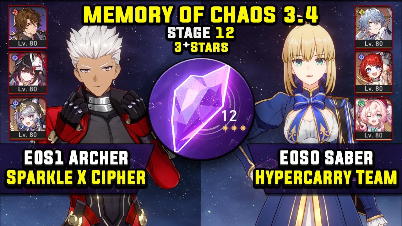 E0 Archer Carry W/ Cipher & E0 Saber Carry (3 Stars) Memory Of Chaos 12 Honkai Star Rail 3.4