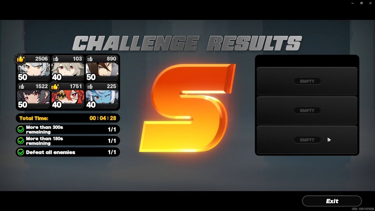 [Zenless Zone Zero] SHIYU 10 S-Rank, Anby/Anton/Flex + Ellen/Flex/Soukaku, lv40-50 characters