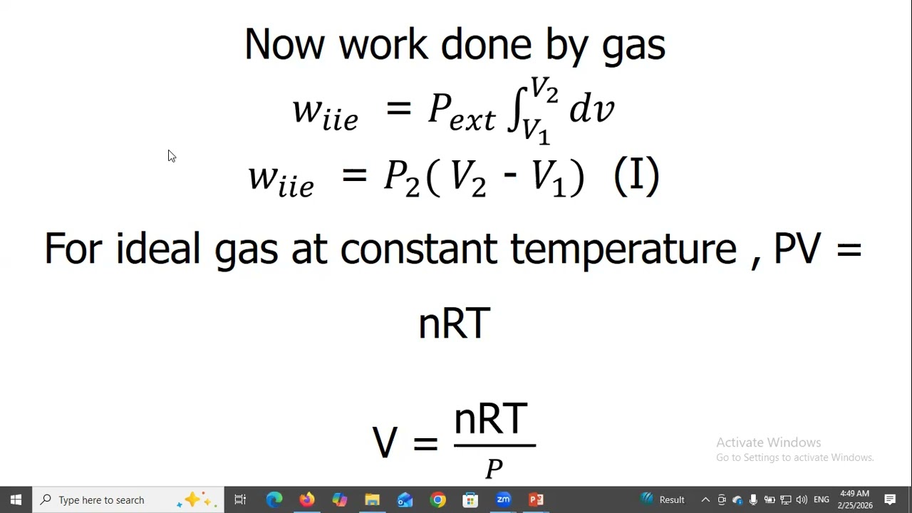 Work done in Isothermal Irreversible Expansion 𝑊 𝑖𝑖𝑒