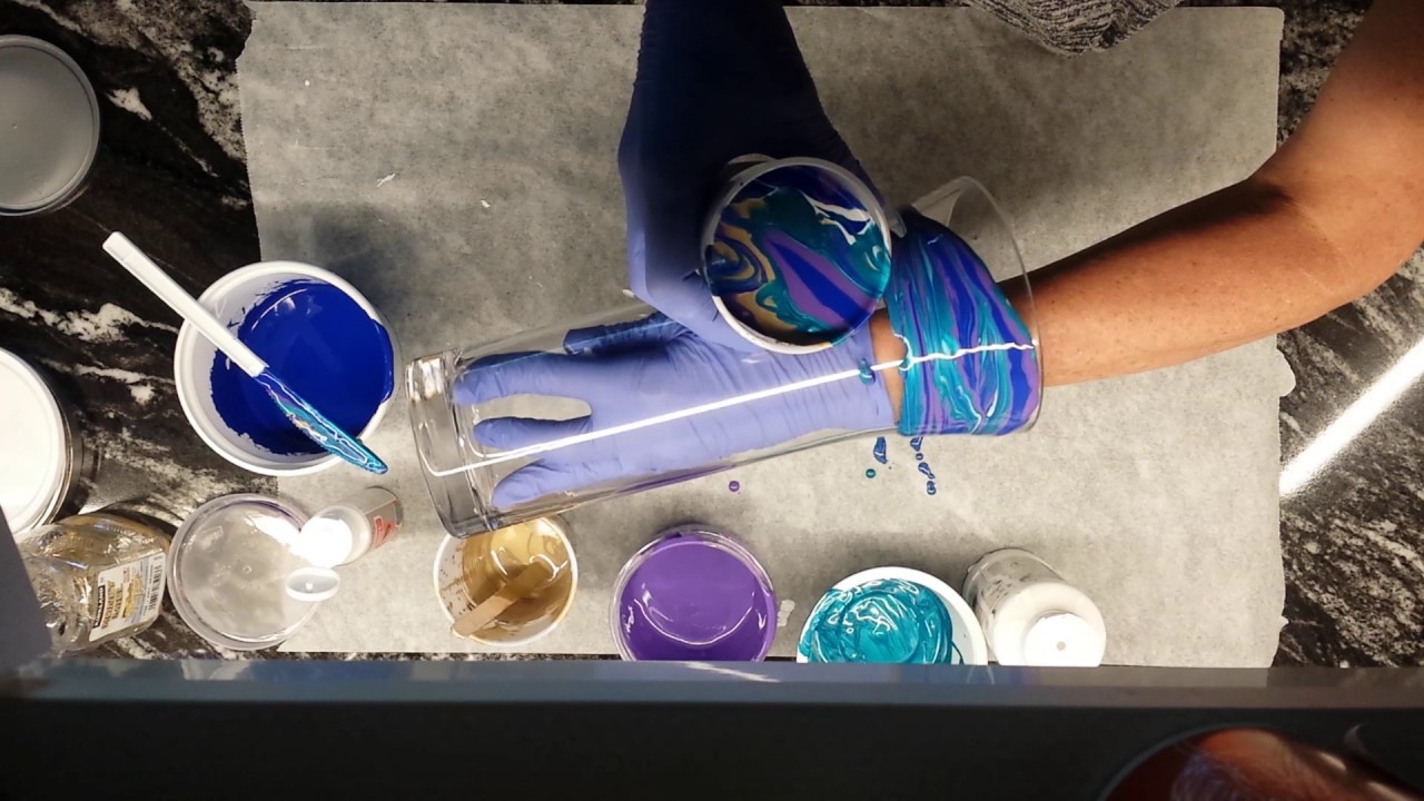 Acrylic pour on glass vase part 2