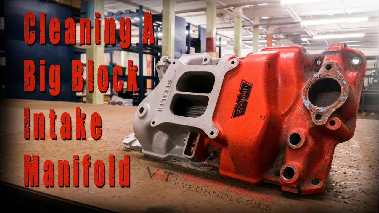Vapor Blasting Big Block Manifold The fast way to restore and clean off paint or polish. Part 1