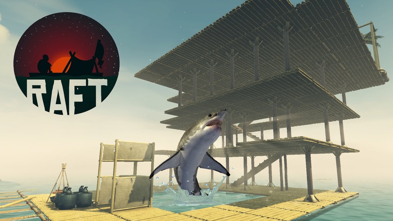 RAFT APARTMENT BUILDING! Raft Becomes a Shark Attacked House Boat + Palm Tree Farm - Raft Gameplay