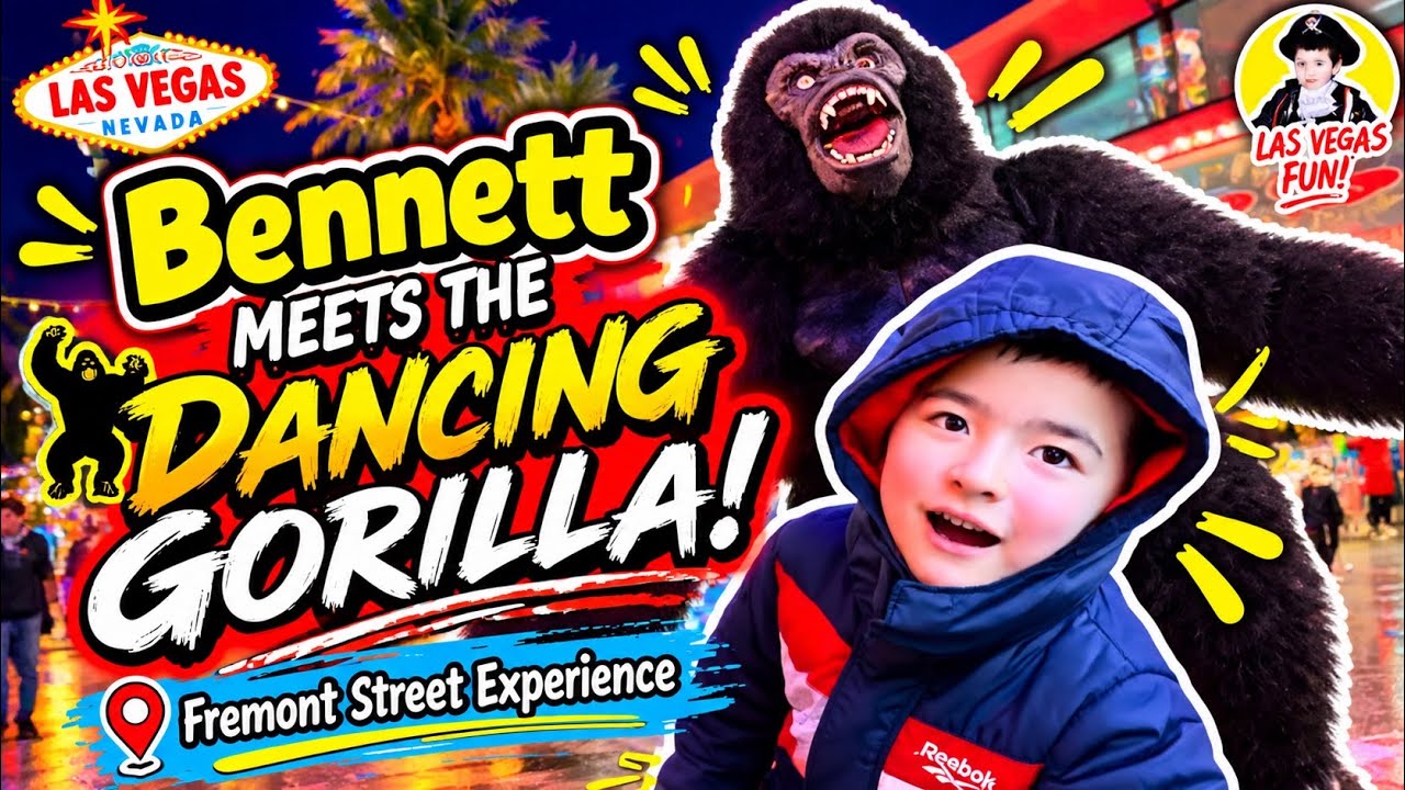 Bennett Dances with a Gorilla on Fremont Street 🦍🎉 | Wild Las Vegas Moment!