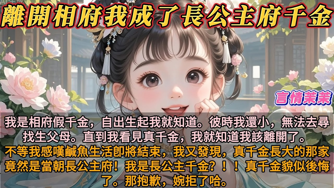 《離開相府我成了長公主府千金》我是相府假千金，自出生起我就知道。彼時我還小，無法尋找生父母。直到我看見真千金，我知道我該離開了。不等我感嘆鹹魚生活結束。我發現。真千金在長公主府長大！我是長公主千金！
