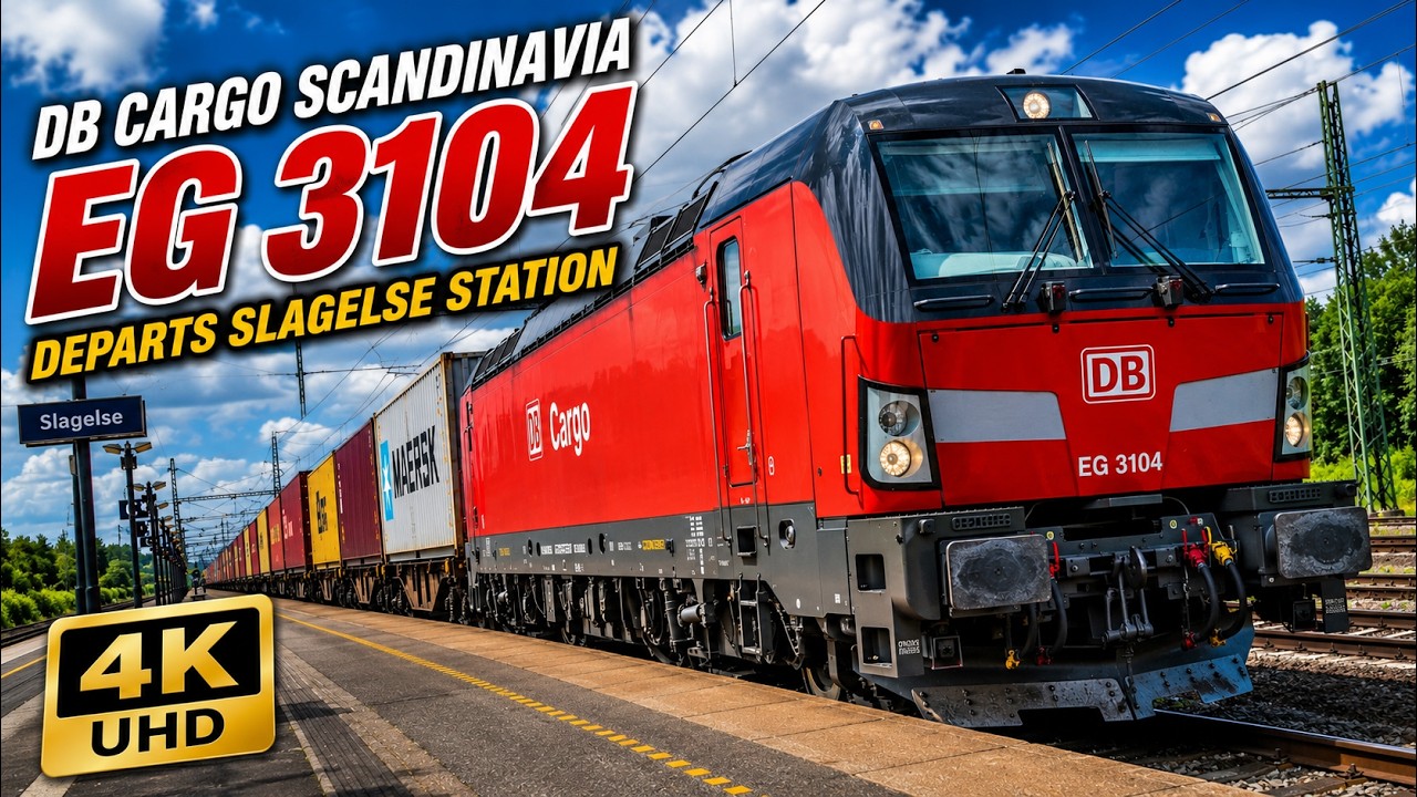 DB Cargo Scandinavia EG 3104 Departs with Mixed Freight Train from Slagelse Station