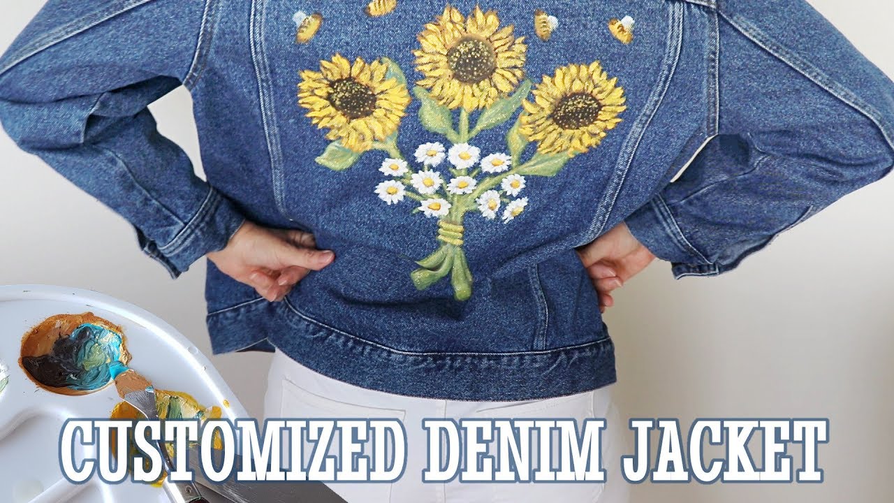 DIY Custom Denim Jacket Using ACRYLIC PAINT - How to Paint Sunflowers & Daisies on Fabric / Canvas