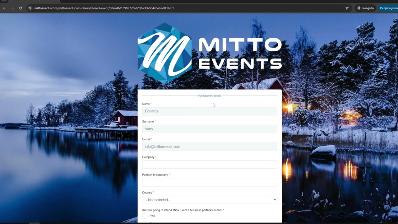 Mitto Events invite only registration demo
