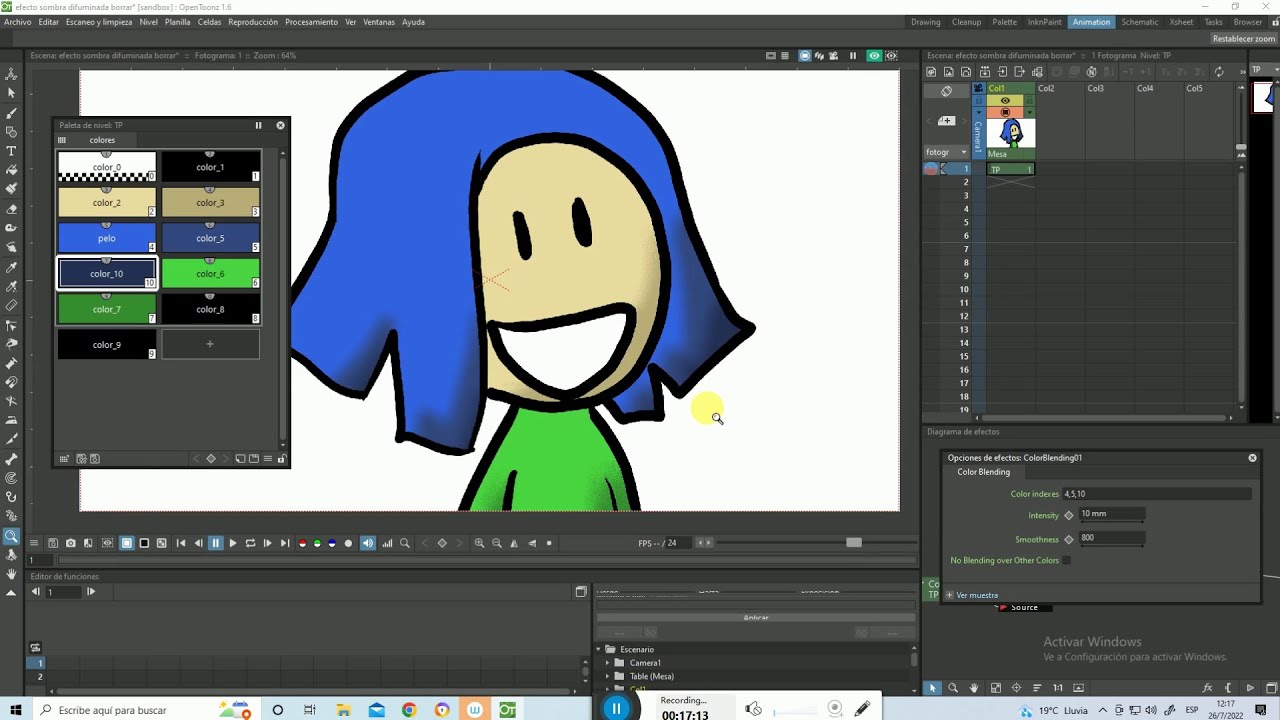 Último tutorial; Sombras difuminadas en Opentoonz (forma más sencilla)