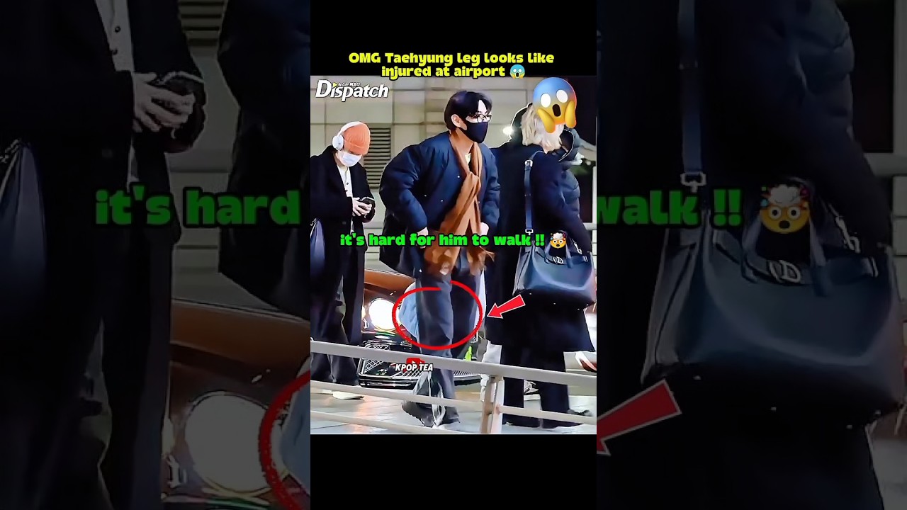 OMG😱 Taehyung Leg Injury Caught at Airport🤯#bts #btsarmy #btsshorts#taehyung #btsv #jungkook#taekook