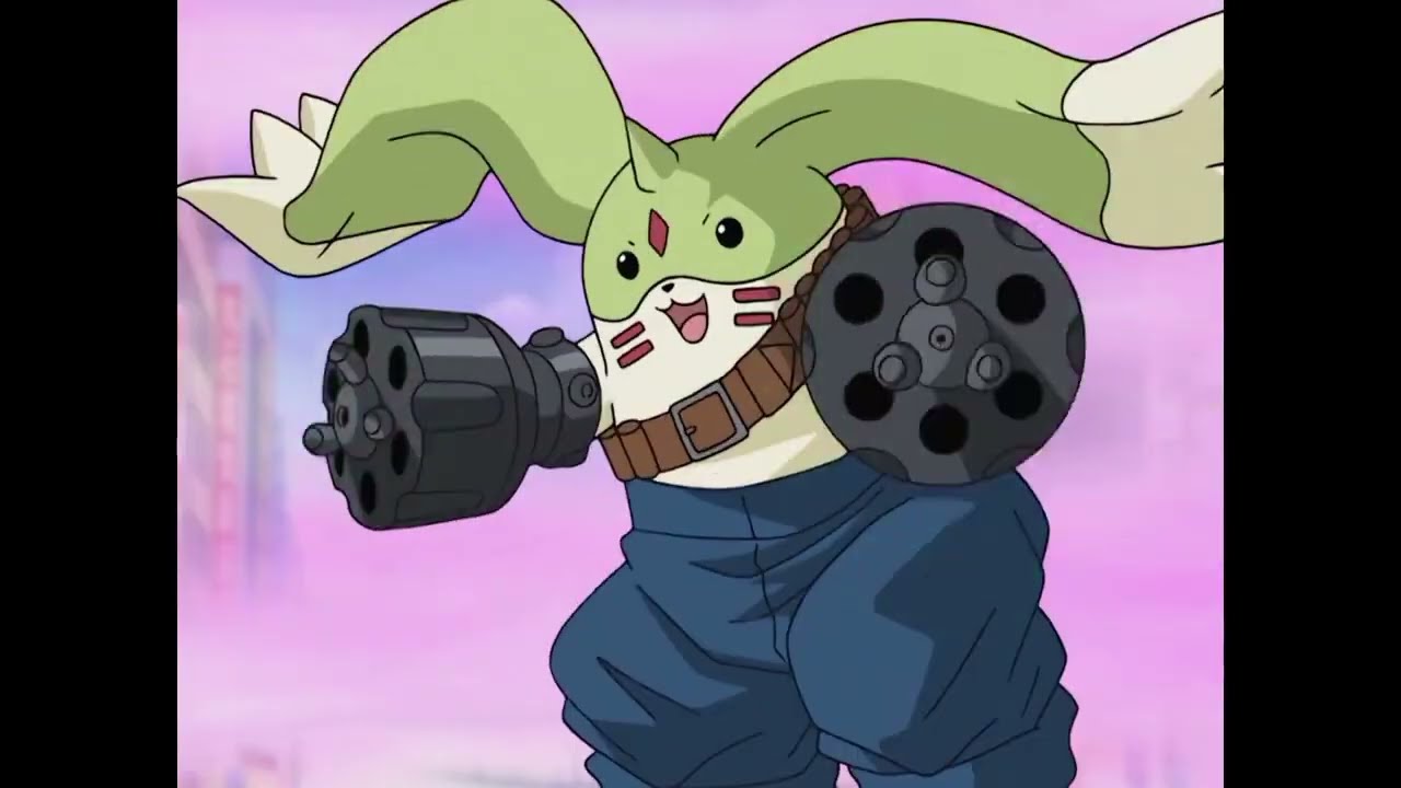 Galgomon's doing an Unfaithful Onomatopoeia in Half Minute