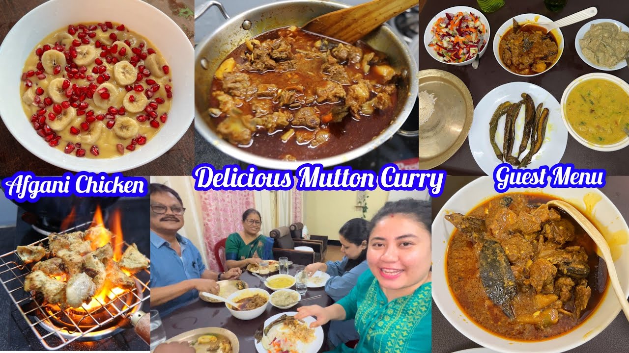 আজি আলহীৰ কাৰনে মোৰ styleত Afgani Chicken, Mutton Curry,Fruit Custard, Outenga Daal,Jeera Rice বনালো