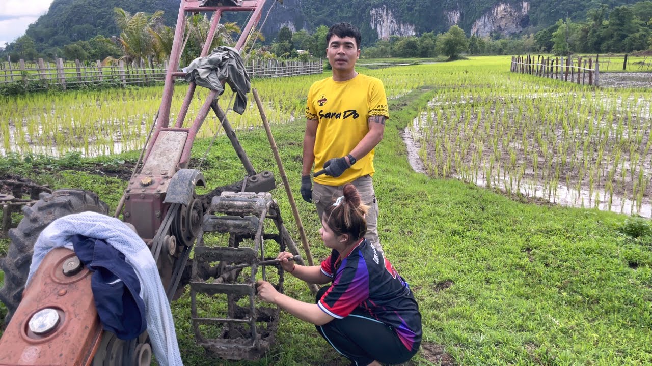 น้องแพ สาวลาว เปลี่ยนล้อรถไถ ขับรถไถน่าเข้าป่า