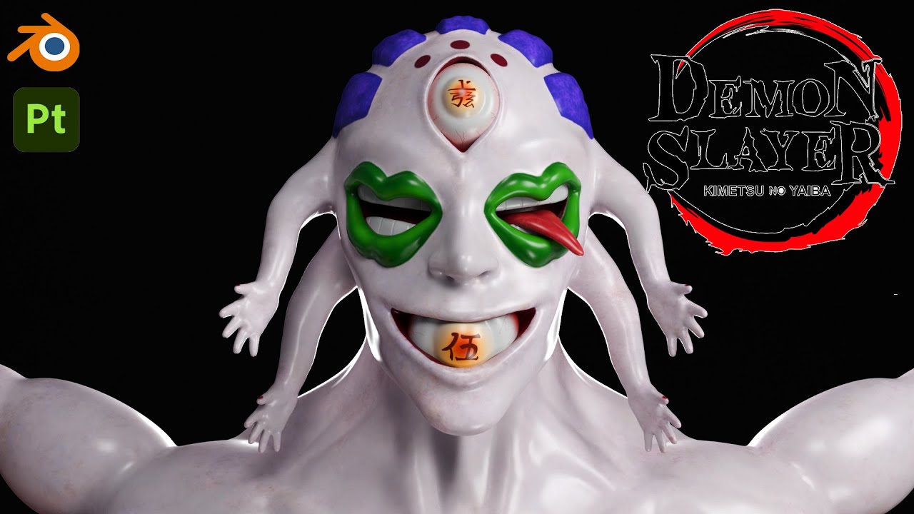 Sculpting DEMON SLAYER Gyokko Timelapse - Blender + Substance Painter