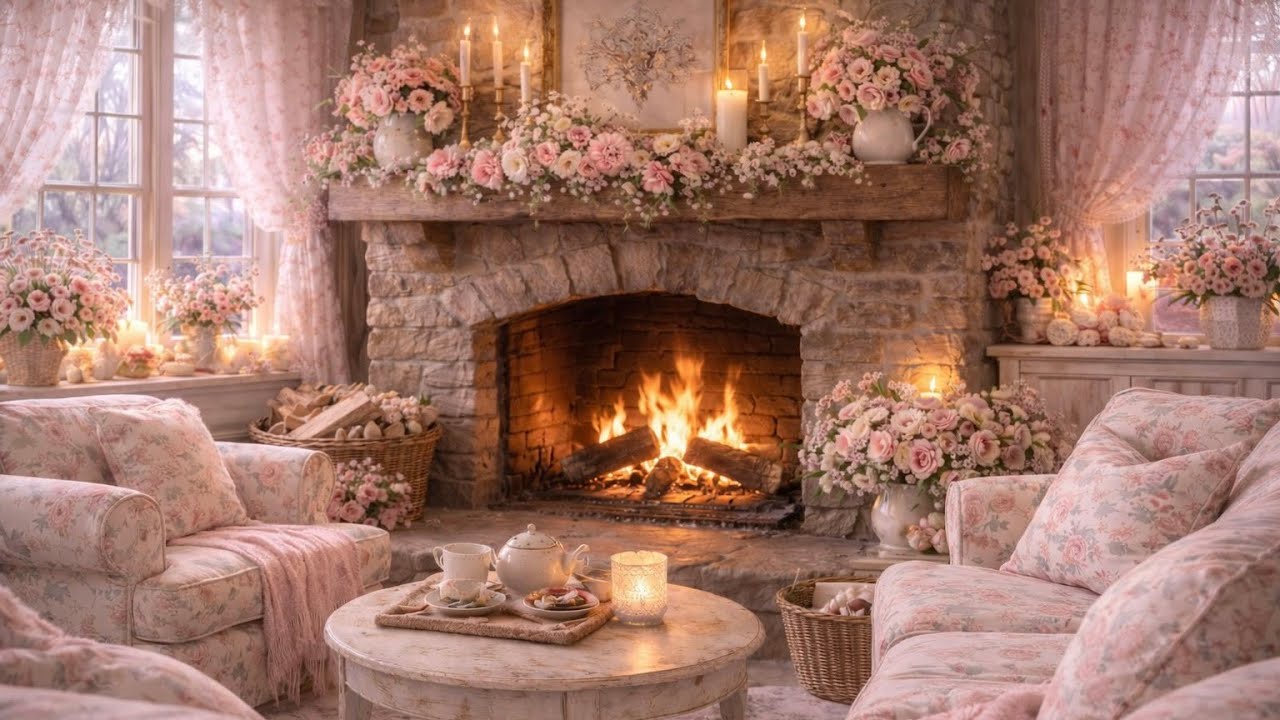 Cozy Cottage Fireplace Ambience 🌼 (4 Hours)