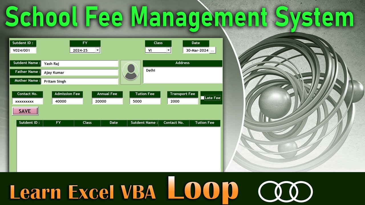 How to Create Student Fee Managment for School with Excel vba LOOP | Excel vba for beginners
