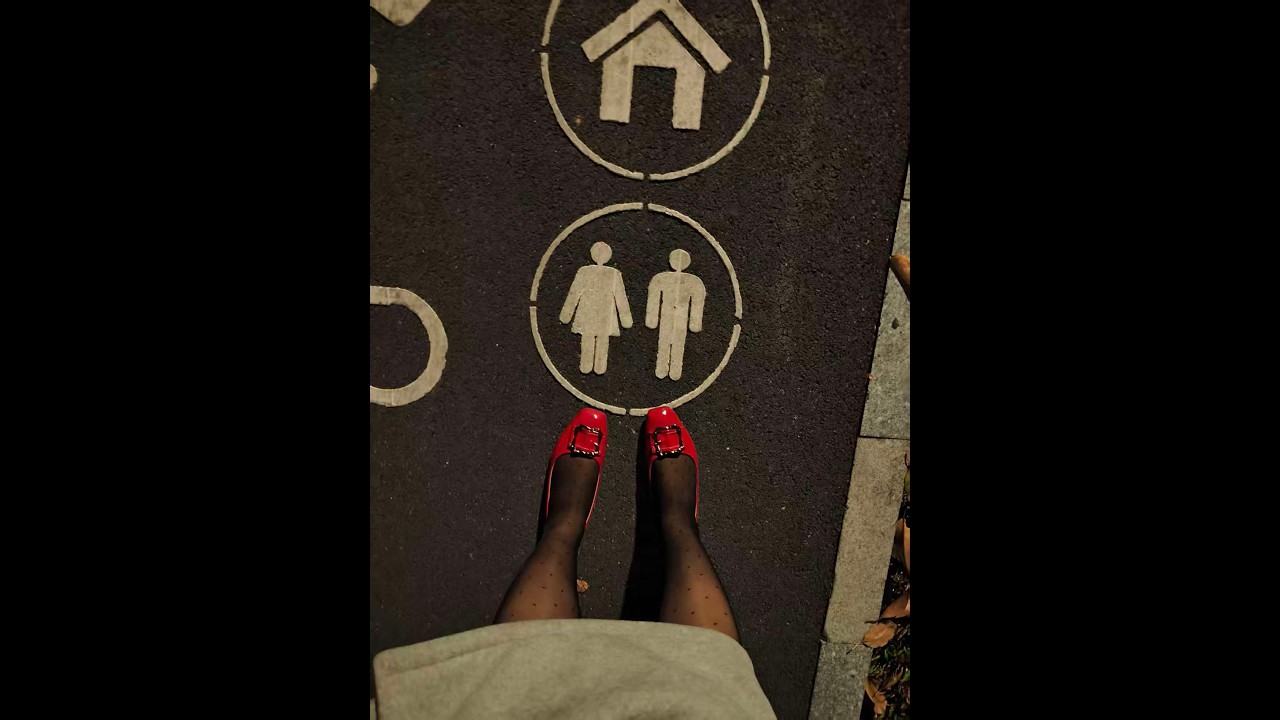 red flats walking to the parking place